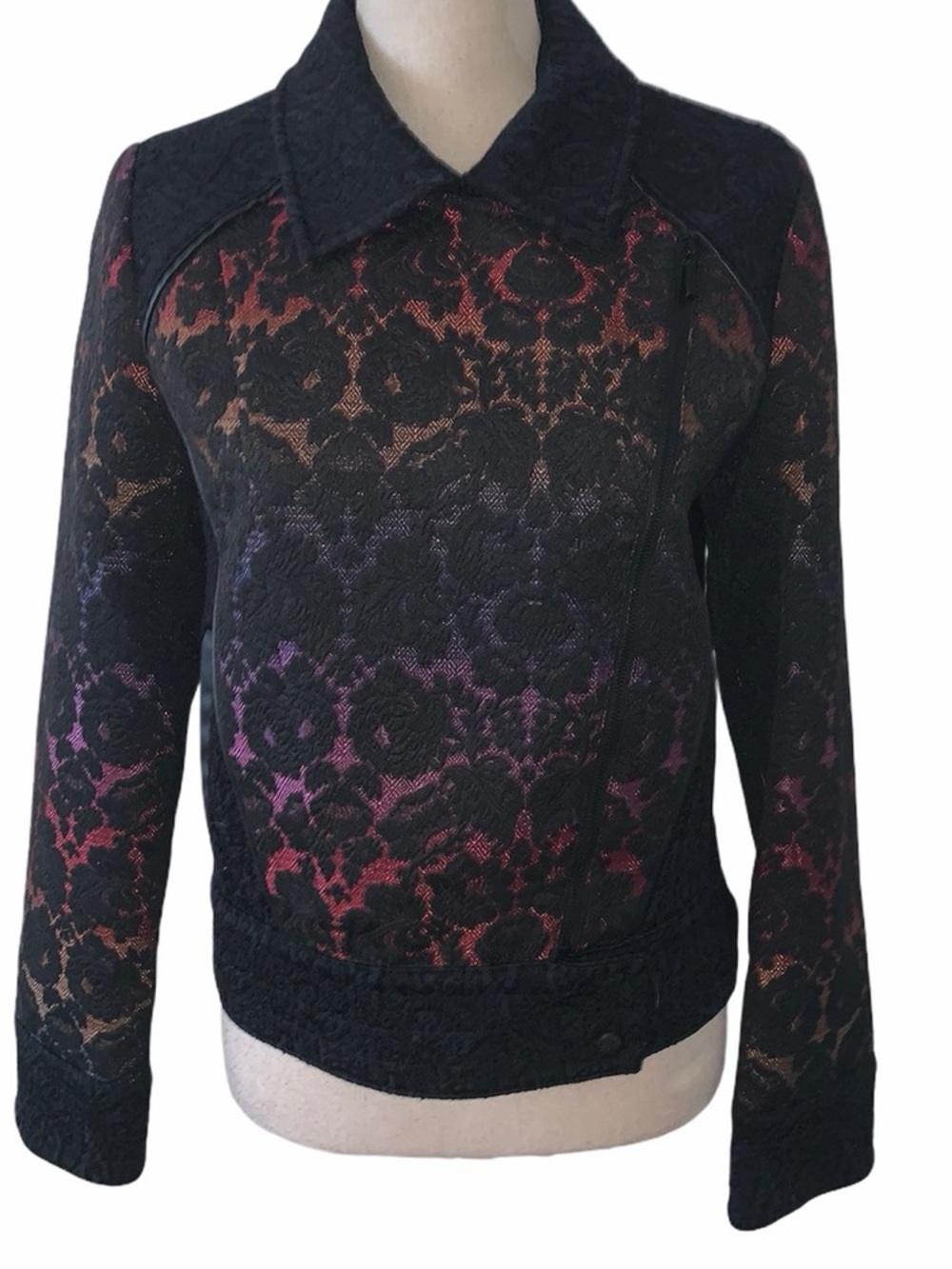 NWT Marchesa Voyage Rainbow Degrade Lace Motorcycle Jacket Sz 8
